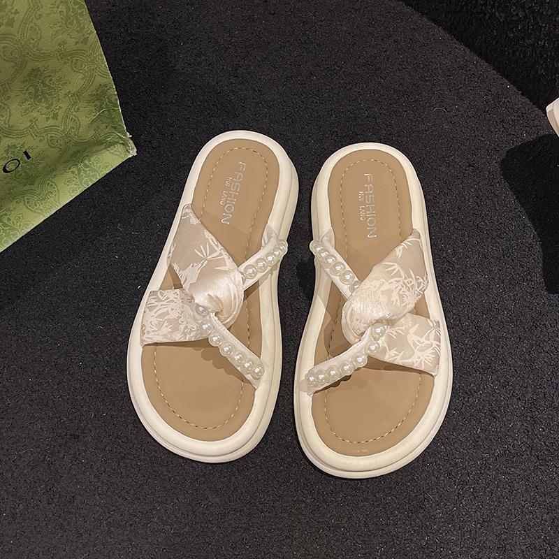 Fashion Aphixta Luxury Pearl Green Slippers Flat With Women Summer Shoes Outdoor Slides Flip Flop Muller Slippers Casual Beach Sandals