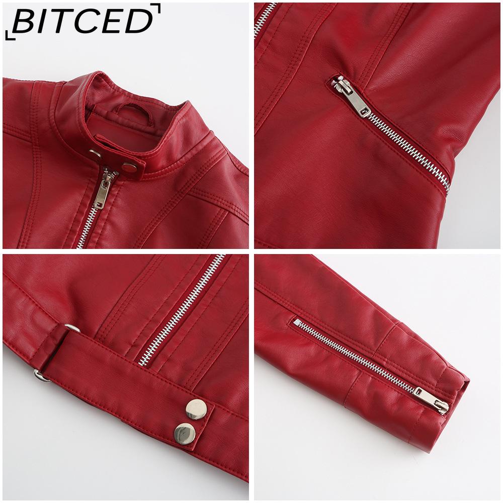 BITCED Lightweight Leather Jacket - Short-Sleeved Spring/Fall Stand-Up Collar Women's Leather Jacket