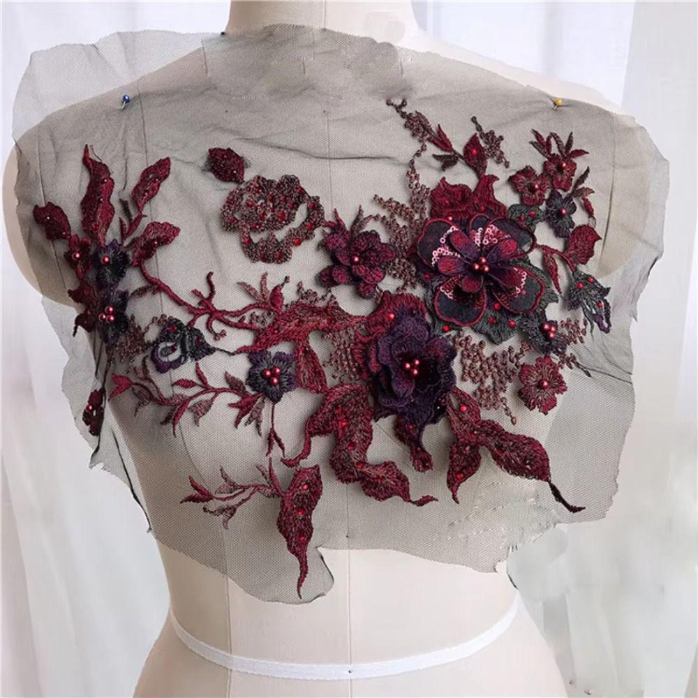 3D-Blumen zum Aufnähen Aufnäher Bunt Pailletten Perlen Spitze Applikation Kleiderreparatur