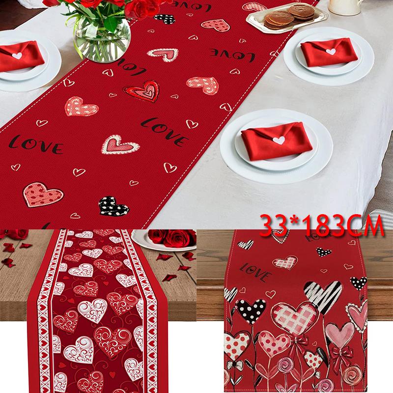 

Хлопковая льняная мешковина, дорожка для стола, дорожка для флага, скатерть на День святого Валентина, красное сердце