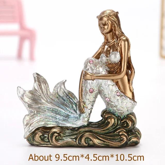 Resin Mermaid Figure Rhinestone Sea Maiden Girl Miniature Fairy Tale Character Ornament Room Decor Handcraft Gift for Girlfriend
