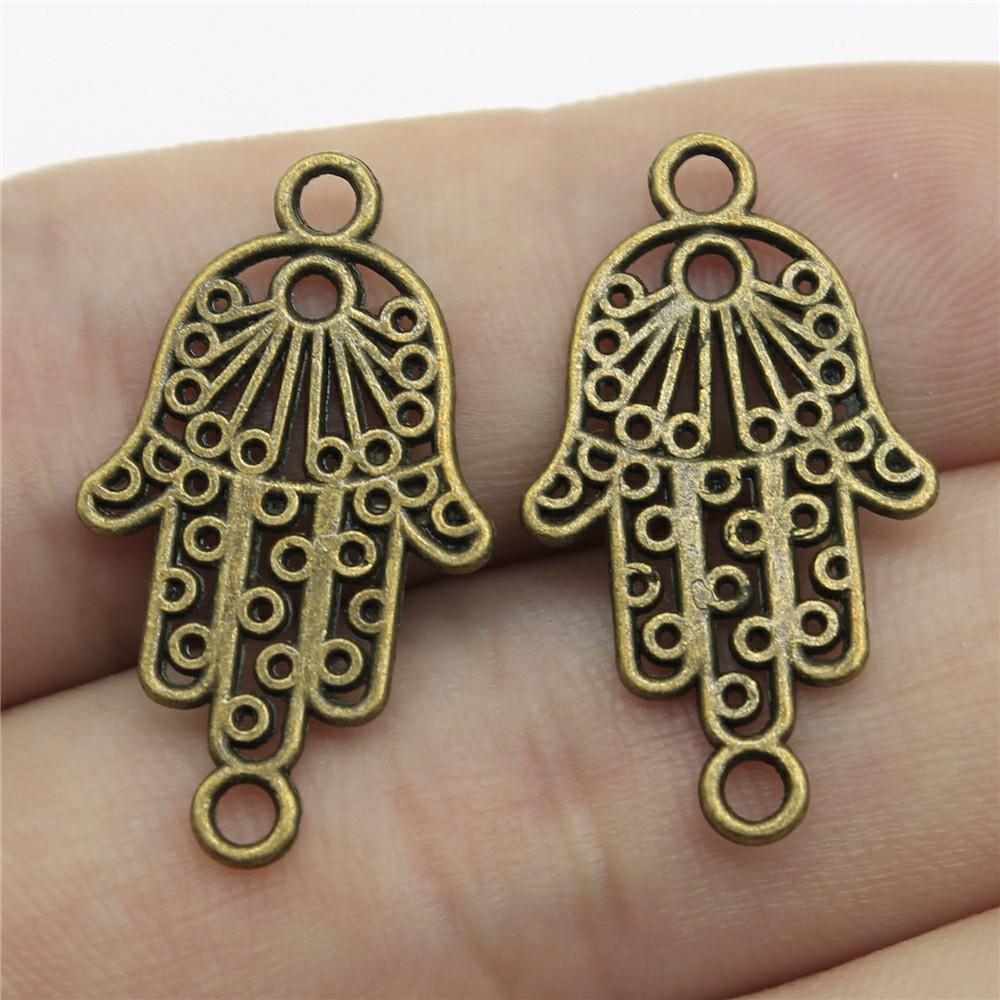 

10pcs Fatima Hand Hamsa Palm Protection Tibetan Bronze Silver Color Pendants Antique Making DIY Handmade Craft