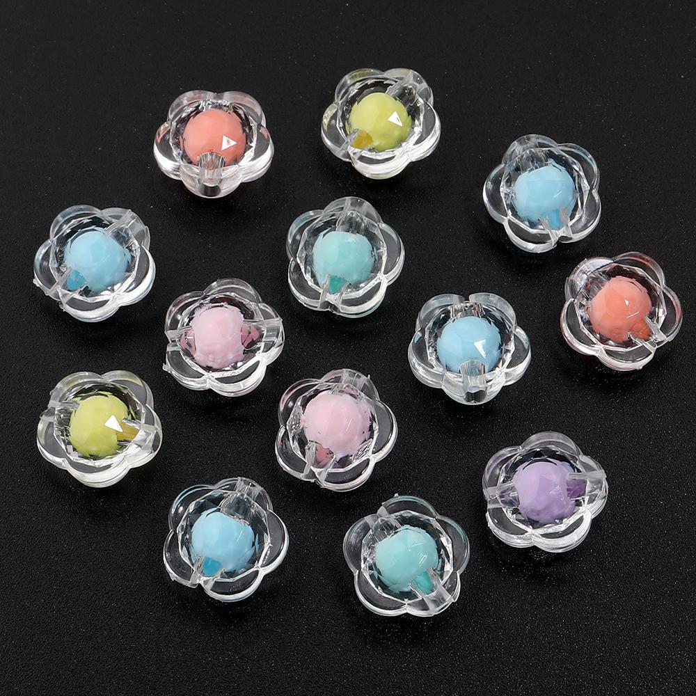 

100pcs 12mm Flower Acrylic Beads Mixed Color Loose Spacer Beads For Jewelry Making DIY Bracelets Necklace Earrings Accessories прозрачный