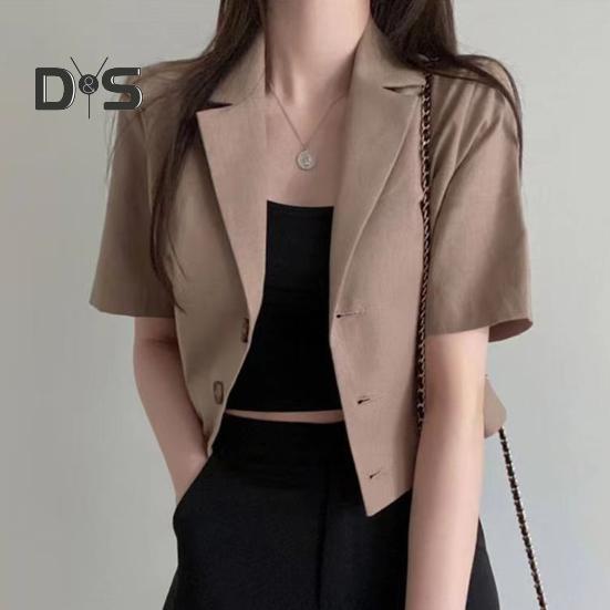 Ženy Letní oblek Kabát Klopa Krátký rukáv Jednořáskové Knoflíky Knoflík Krátký oblek Bunda Jednobarevný Volný střih Business Outwear
