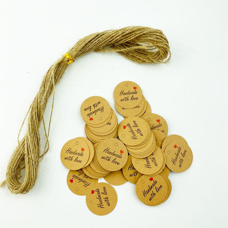 100pcs Round Kraft Paper Gift Tags Baking Printed Tag Celebrating Labels Handmade Wedding Party Decoration Packaging Hang Paper