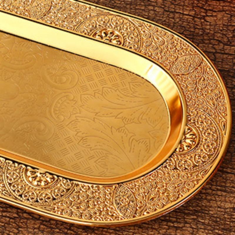 European Fruit Plate, Alloy Household Oval Shape Plate, Golden Niche Retro Snack Plate, Candy Plate Home Living Room Decoration