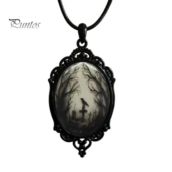 Spooky Cosplay Jewelry Vintage Gothic Necklace, Raven Pendant Bat Red Holiday Party Costume Accessories Rose Halloween Witchy for Women Necklace