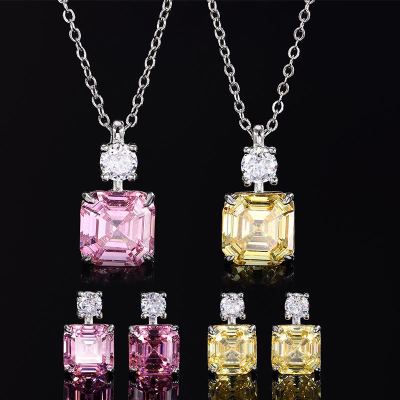 Schmuck Simulation Pagoden Schliff Prinzessin Quadrat Gelber Diamant Rosa Diamant Set 10 * 10-8 * 8