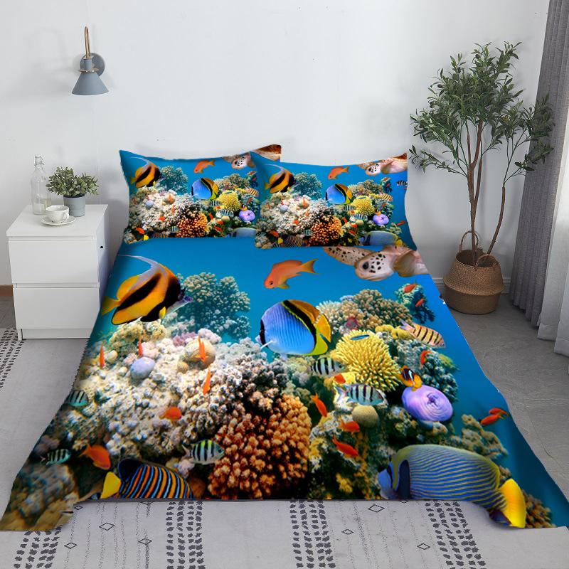 

Набор простыней с морскими организмами 2/3 шт. 3D-печать Подводный мир Полиэстер Простыня с наволочкой 1/1.2/1.35/1.5/1.8/2м 110X230cm(2Pcs)