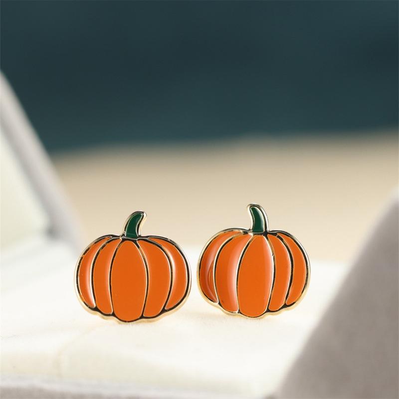 

Orange Pumpkin Halloween Stud Earrings Simple Niche Halloween Stud Earrings помаранчевий