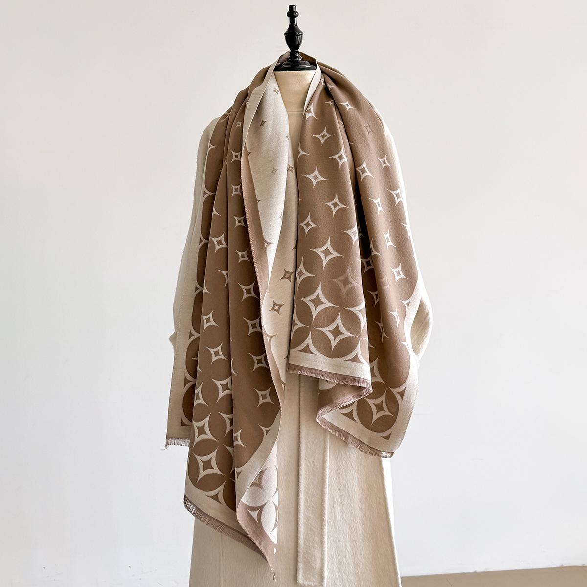 Women s Faux Cashmere Winter Scarf Cashew Flower Pattern Thick Warm Blanket Fashionable Luxurious Accessory for Cold Weather верблюд