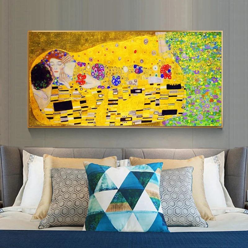 Famoso Artista Gustav Klimt bacio Dipinto a Olio Astratto su Tela Stampa Poster Arte Immagini da Parete Per Soggiorno Cuadros Decor