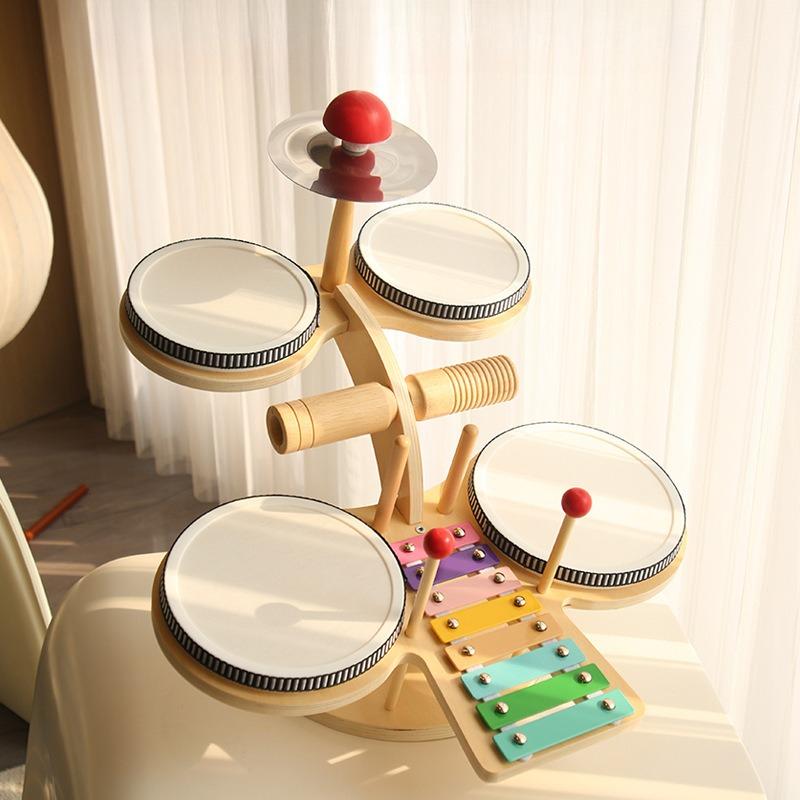 Children'S Wooden Multi-Functional Drum Kit Percussion Organ Chimes Percussion Instrument Music Enlightenment Early Education Educational Toys