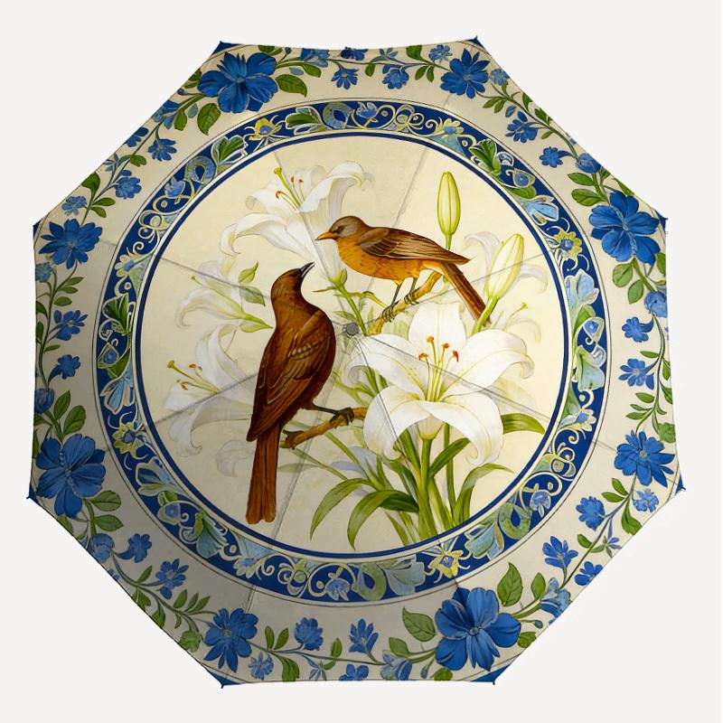 1PC Birds, Flowers Umbrella-8-Rib Reinforced, Automatic Open, Lightweight & Durable, Cute Fashion Accessory for Outdoor-K1321