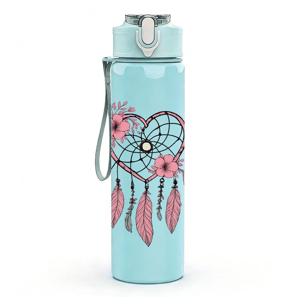 1PC Boho Dreamcatcher Letter Graphic 750ml Color Plastic Sports Water Bottle Leakproof Flip Straw Lid Suitable for Sports Office Home Use