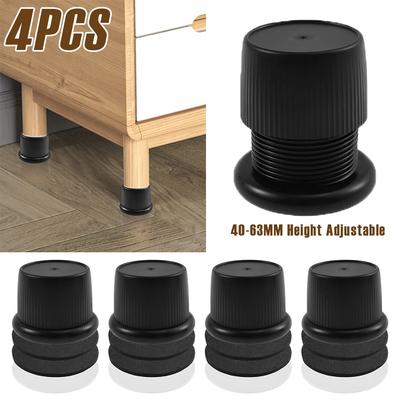 4 Pièces Rehausseur de Meuble ABS Antidérapant Rehausseur de Pied de Canapé Bureau Hauteur Réglable 40-63MM Rehausseur de Lit Support Télescopique pour Meuble