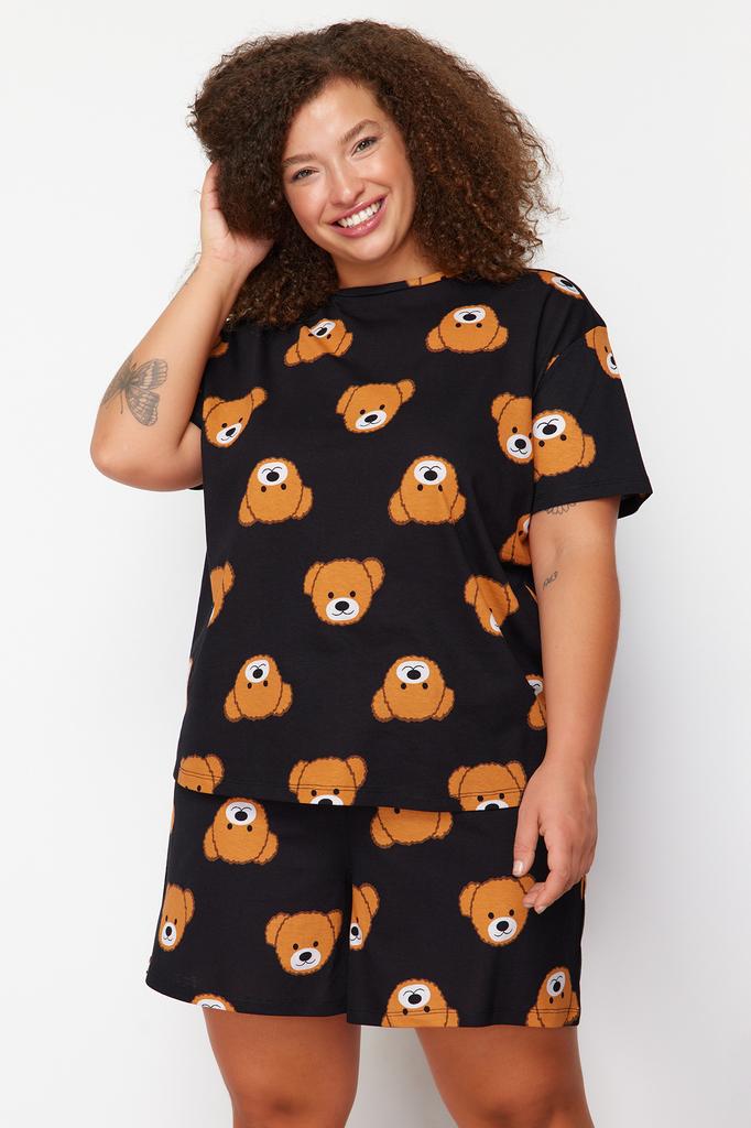 Women's Fashion New Plus Big Size Pajama Set Green Crew Neck Striped Knitted Pajama Set