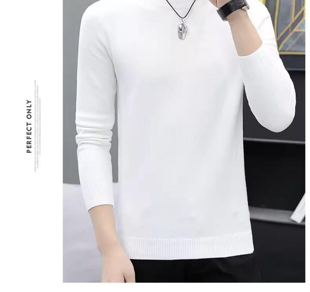 Men's Slim Fit Round Neck Sweater: Long Sleeve, Thin Pullover, Solid Color, Plus Velvet Knitwear for Autumn/Winter.