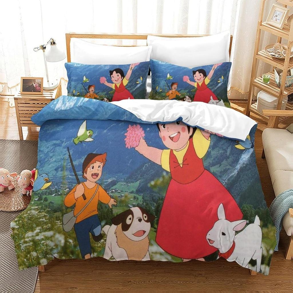 Dívka Heidi a rodina Sada povlaku na přikrývku,Heidi Dívka z Alp Ložní sada,povlak na polštář,Dekorace do ložnice pro děti Dospělé
