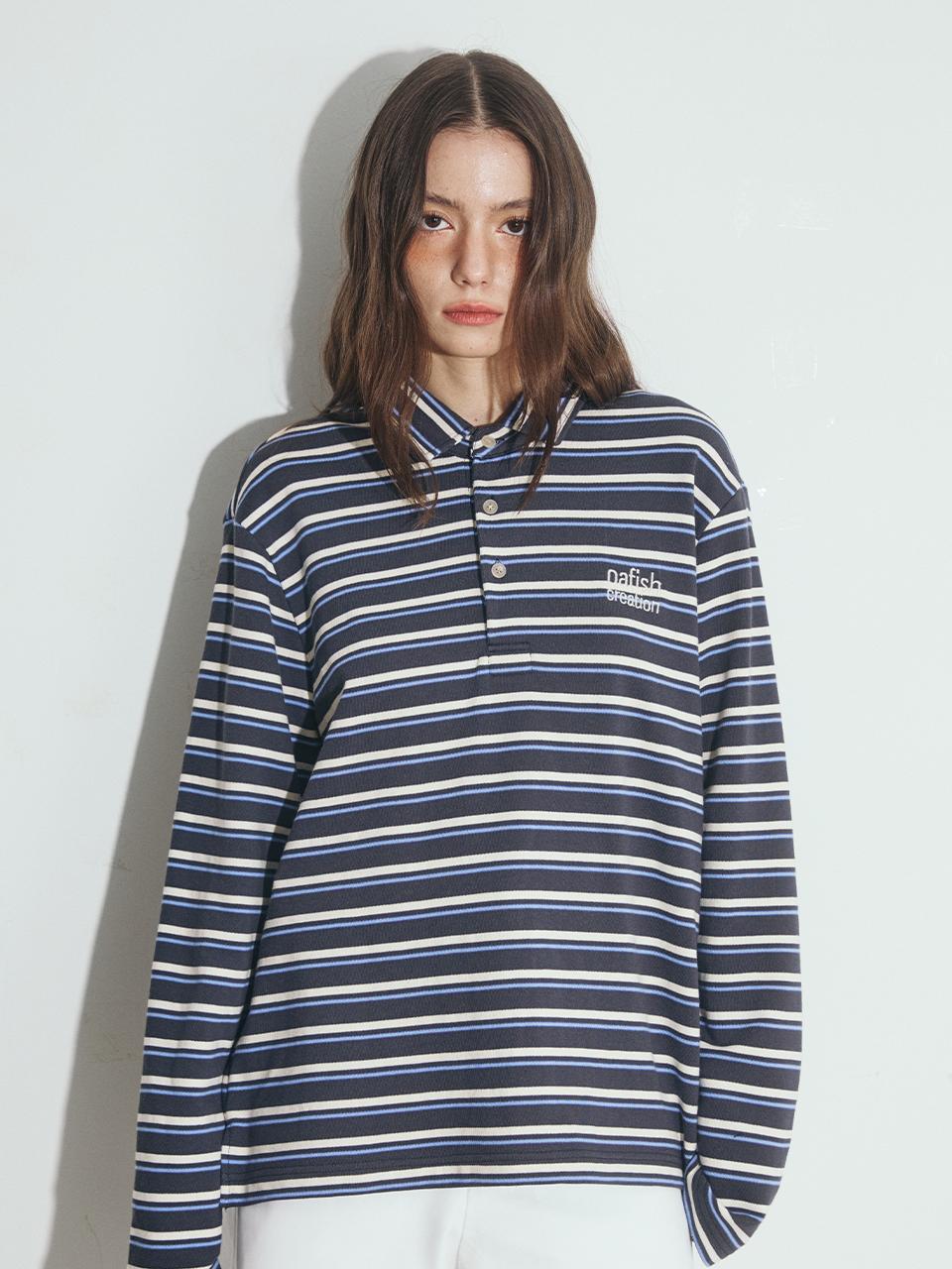 Stripe Pique Long Sleeve, Gray Gray/Os