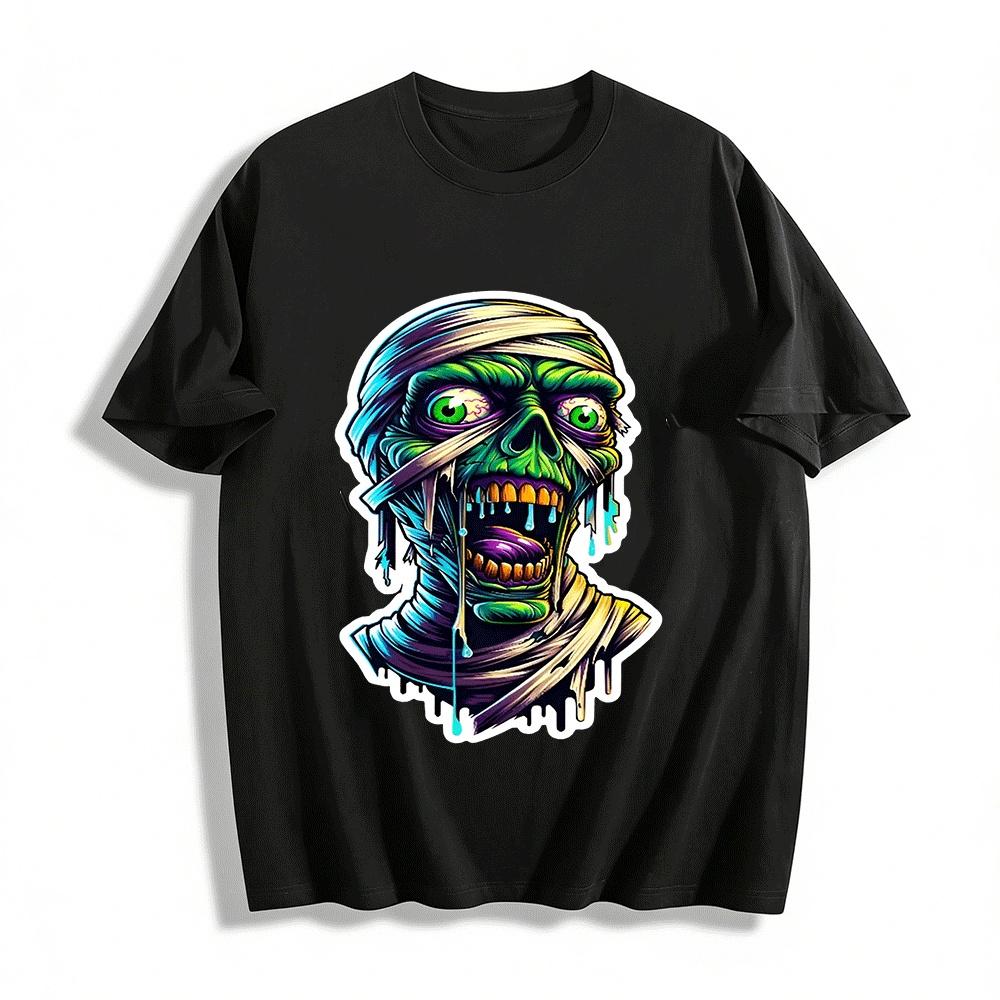Horror Mummy Zombie Print Cool Dark Style Casual Short Sleeve T-Shirt Pure cotton T-shirt XXS