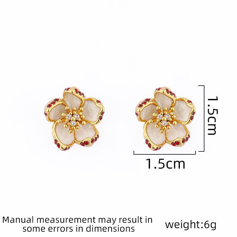 Women's Light Luxury Small Fragrant Wind Enamel Flower Earrings Unique Light Luxury Vintage Fashion Versatile Earrings