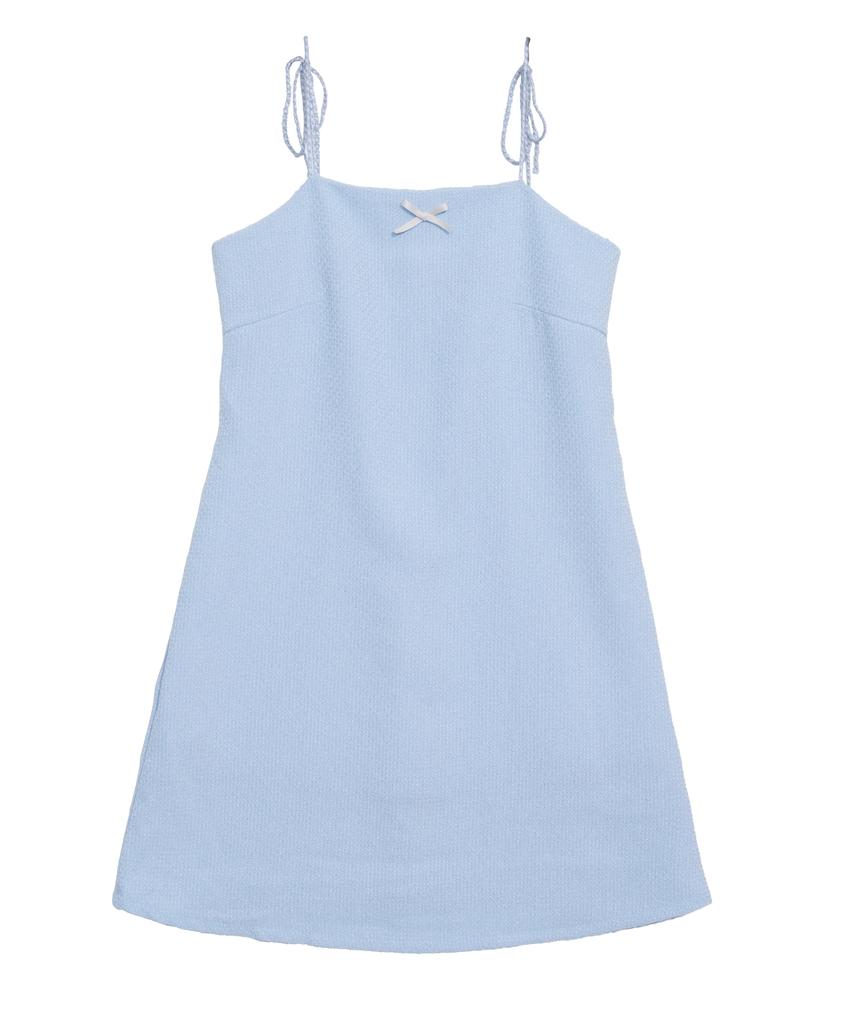 High School Disco Tweed Ribbon Mini Dress_Sky Blue