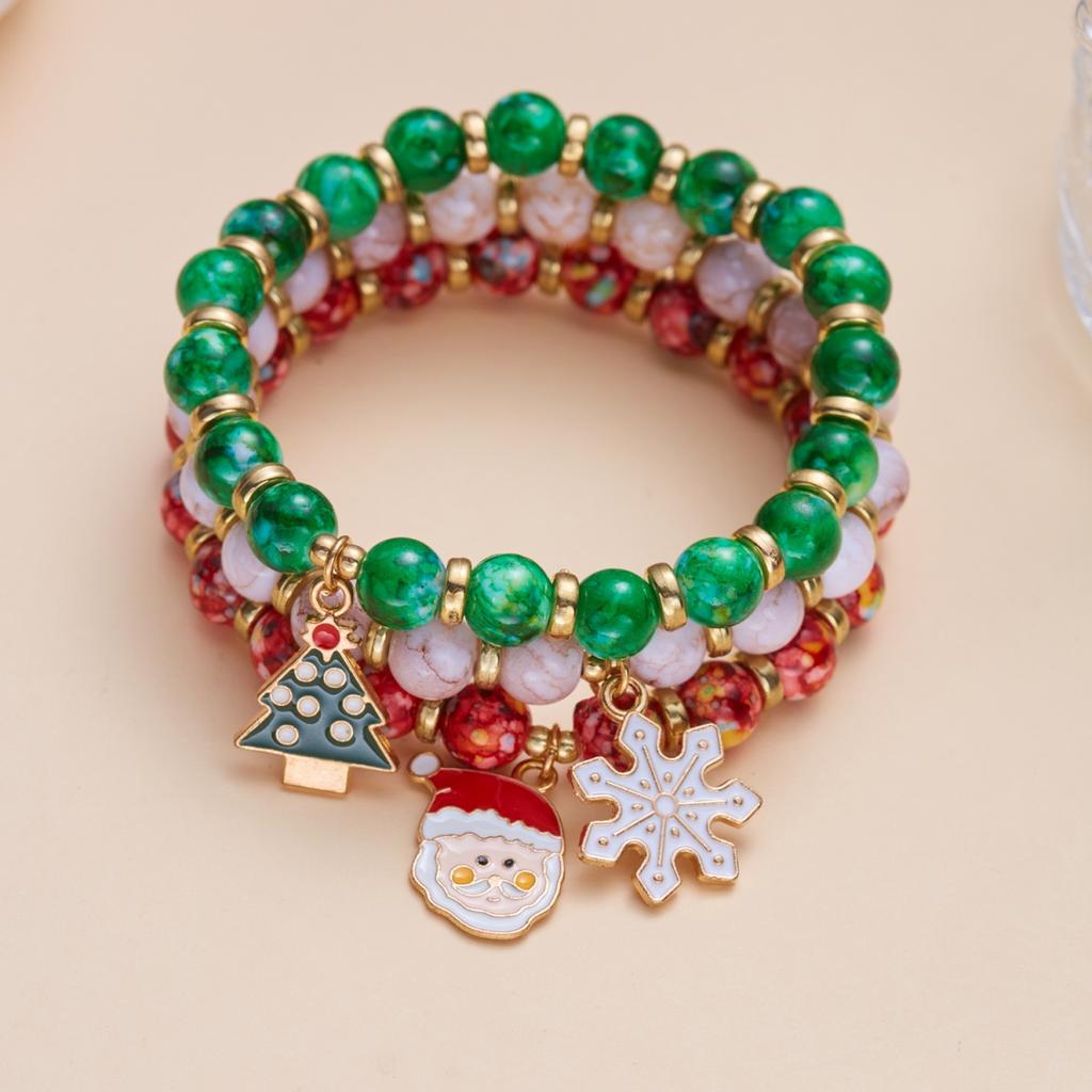 Christmas Santa Claus Tree Snowflake Multi-Layer Bracelet Cute Deer Snowman Candy Acrylic Beaded Bangles For Women Men Jewelry