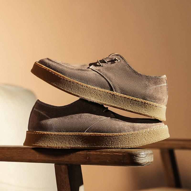 

Men s Retro Suede Thick Sole Leather Casual Low Top Round Toe Lace-Up Handmade Shoes Men Fashion Versatile Cowhide Flat Shoes 38 хаки
