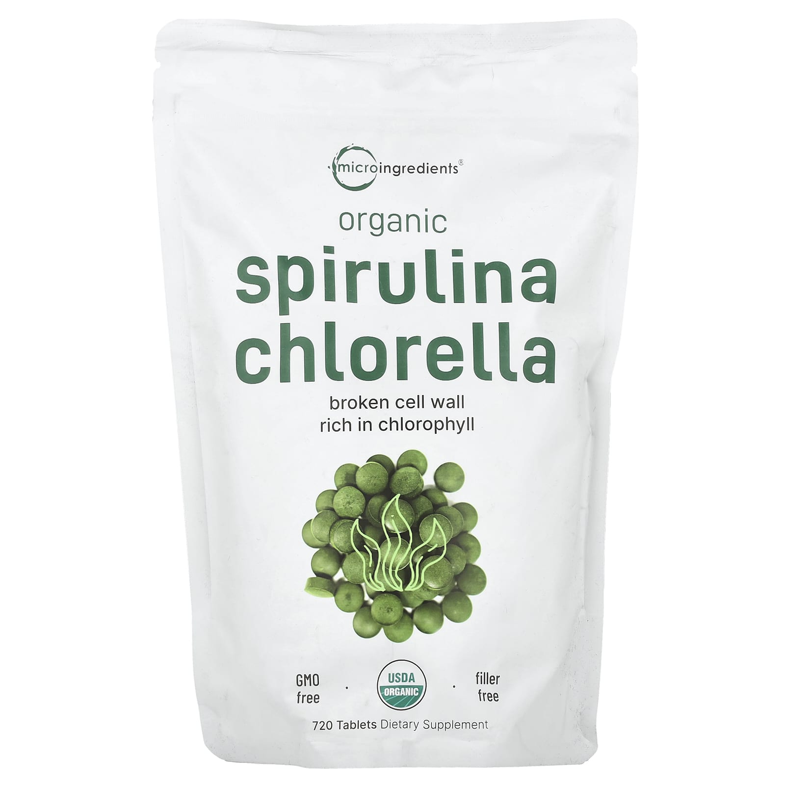 

Organic Spirulina Chlorella, 720 Tablets