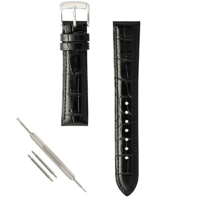 BAMBI Scotchgard Watch Cowhide Leather with Bamboo 10mm To Leather Replacement Strap, Crocodile-Embossed Pattern, 20mm, Water-Repellent Band, Black,