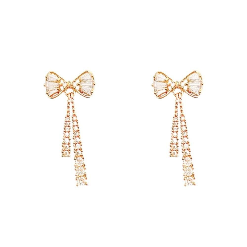 Ornament Pendant Earrings Exquisite Dainty Zircon earring Beauty Bow Earrings  Fashion Accessories золотой