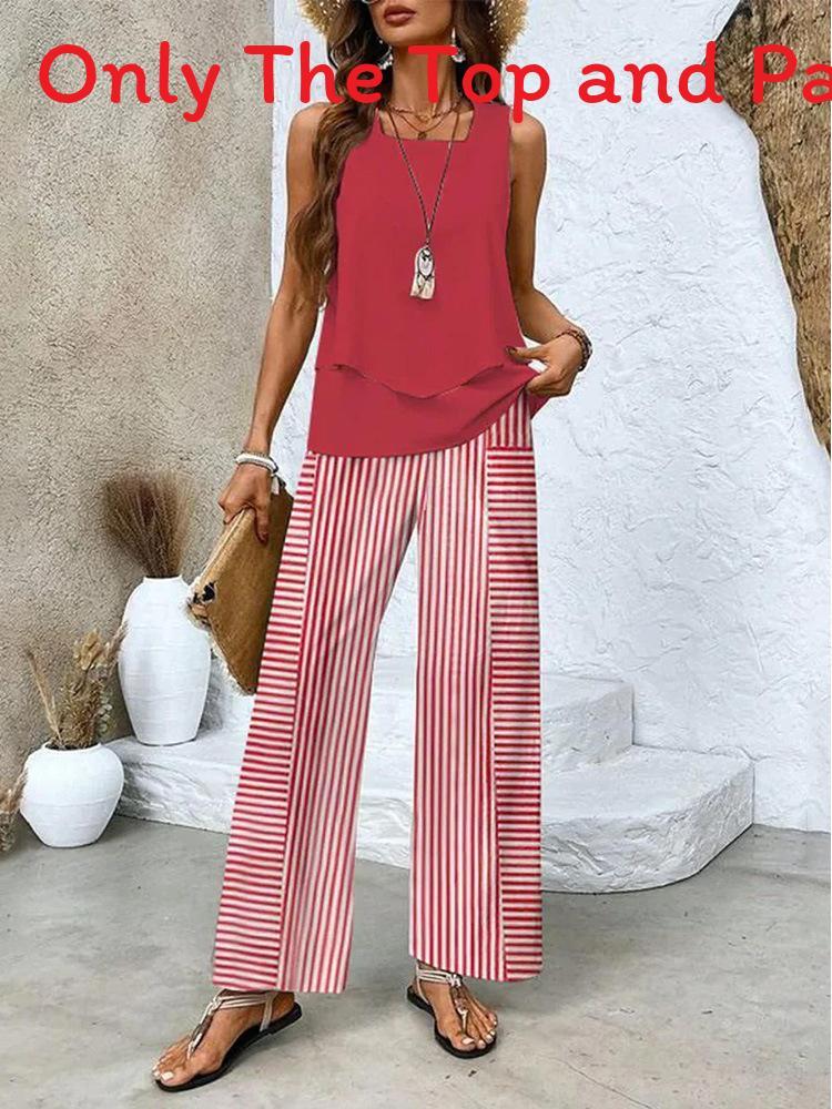 Womens Sleeveless Double Layer Pantsuit With 3d Print For Summer Casual Wear