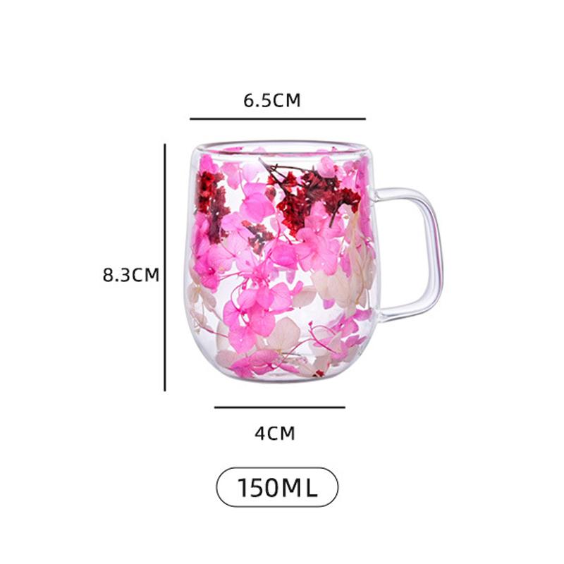 Double-Wall Dried Flower Glass Mug - Heat-Resistant Decorative Coffee/Tea Cup (Multi-Color Options)