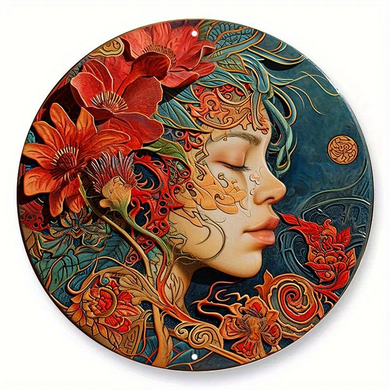 Unique African Mask Circular Aluminum Sign Wall Decor Art Painting Wreath Suitable for Home Caf É Bar Office Party Decoratio