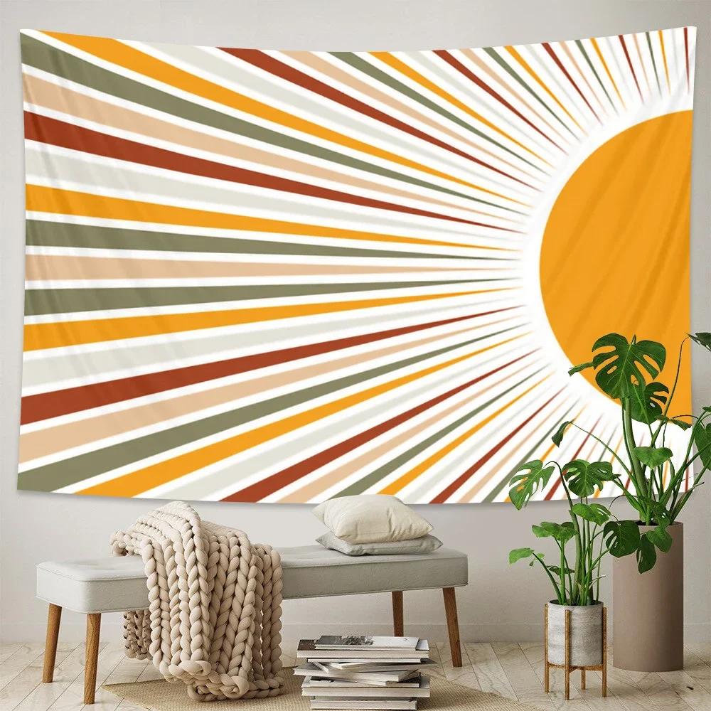 1 Vintage boho decor sun and moon tapestry retro abstract boho wall hanging hippie meditation 70s rainbow sunrise sunset bedroom 100X70CM