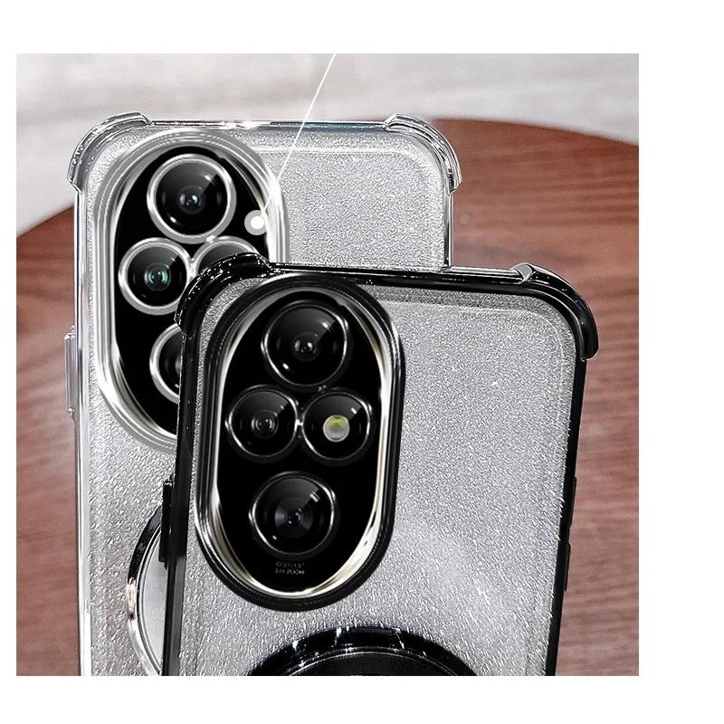 Shockproof Glitter Plating Magsafe Holder Case For Honor 200 100 90 80 70 60 Pro Soft Cover