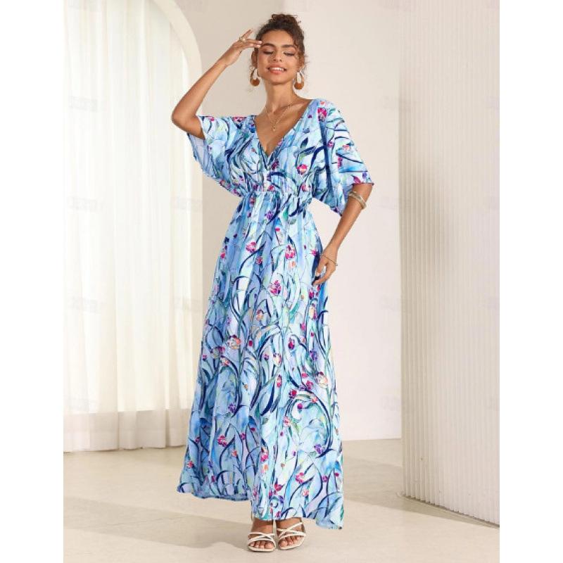 

2025 Новые модные тенденции платья весна-лето платья с принтом на талии модные женские XXL синий