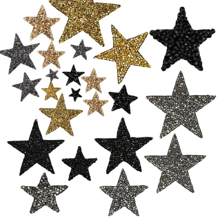 24Pcs Rhinestones Star Iron On Patches for Jeans Hat Bag Embellishment Clothing Decoration, Clothes Fabric Repair