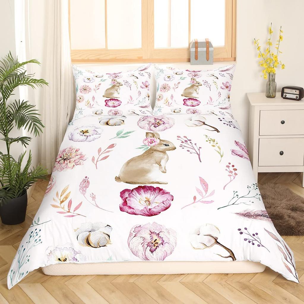 Kids Cartoon Rabbit Carrot King Queen Duvet Cover Boys Girls Cute Bunny Bedding Set Animal Quilt Cover Polyester Comforter Cover