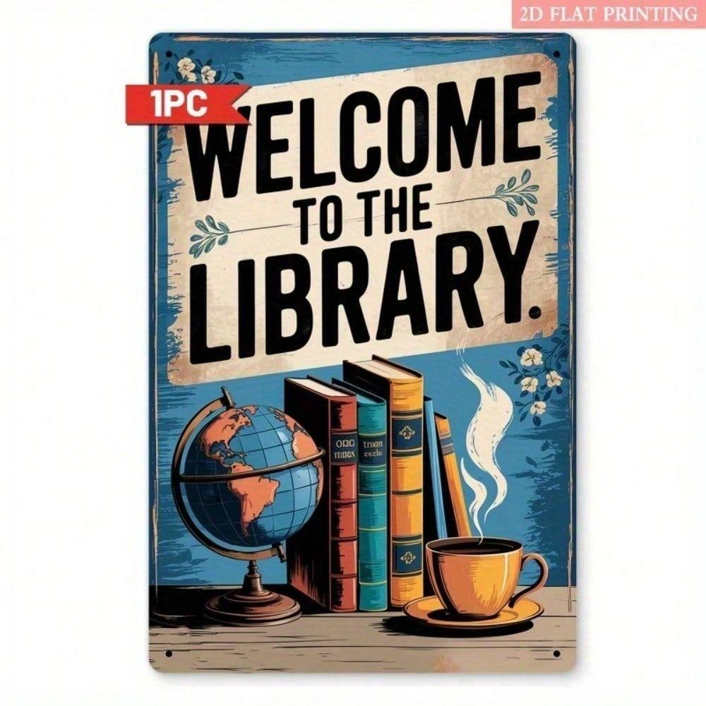 Vintage Metal Poster Wall Art, Library Home Decor
