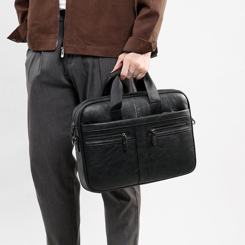 Teczka biznesowa z wieloma zamkami błyskawicznymi o dużej pojemności Torba na laptopa 15,6 cala Męska torba na ramię/przez ramię