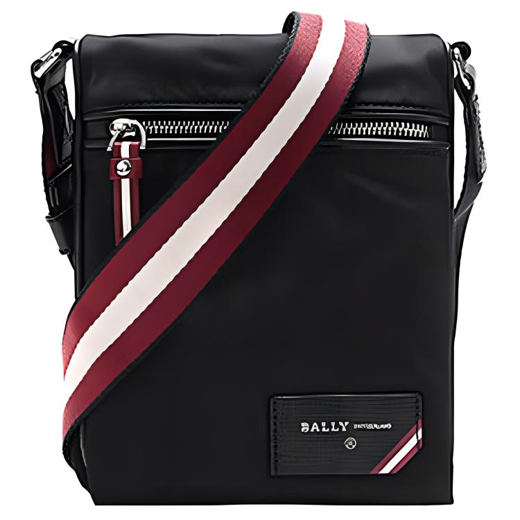 

Bally Red And White Striped Zipper Fashion Nylon Crossbody Bag Men Shoulder Bag Black FINCHER-00 Basic Set (Bag+Dust Bag)