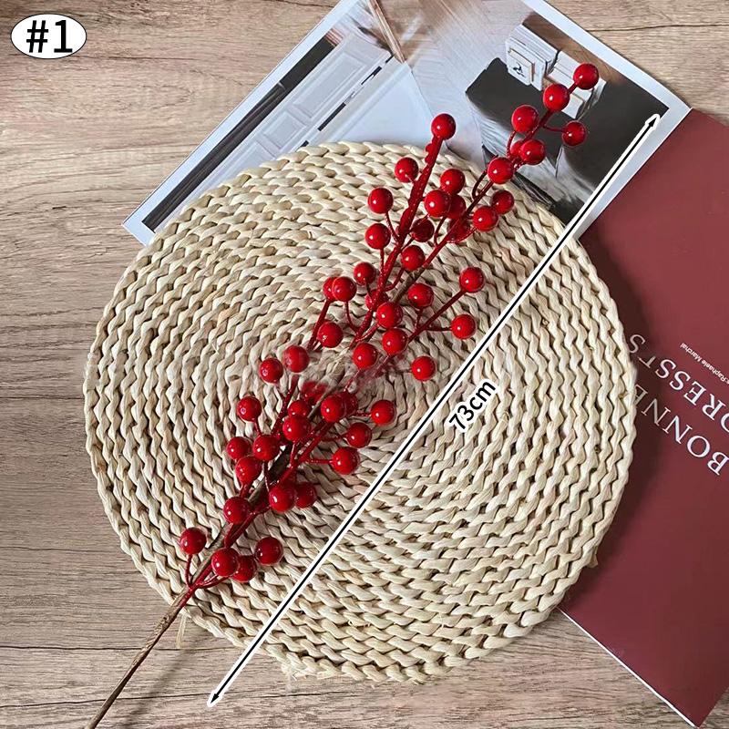 New Year'S Berry Flower Arrangement Chinese Red Fruit Golden Simulated Leaves Wealth Fortune Blessing Flower Vase Bucket Decor