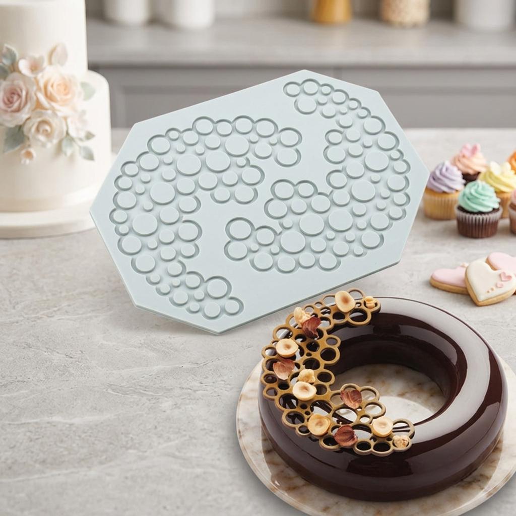 Silicone Lace Mat for Fondant Leaf Heart Bubble Pattern DIY Baking Decorating Tool