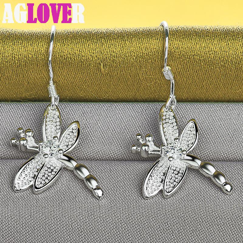 925 Sterling Sølv Dragonfly AAA Runde Zircon Drop øredobber smykker