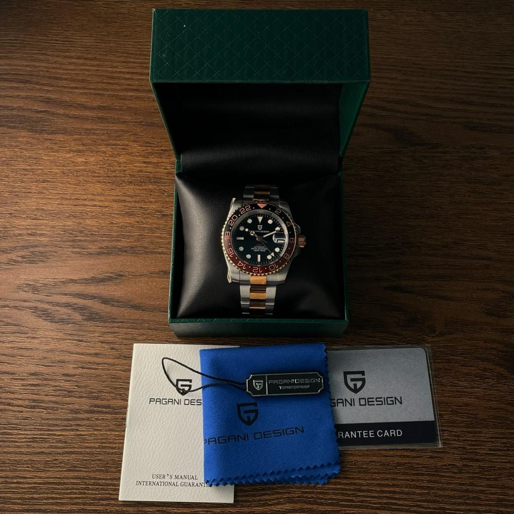 PAGANI DESIGN 40MM Ny GMT Ölrot Lyxiga Mekaniska Herrklockor Safirglas 100M Vattentäta Automatiska Klockor för Män present