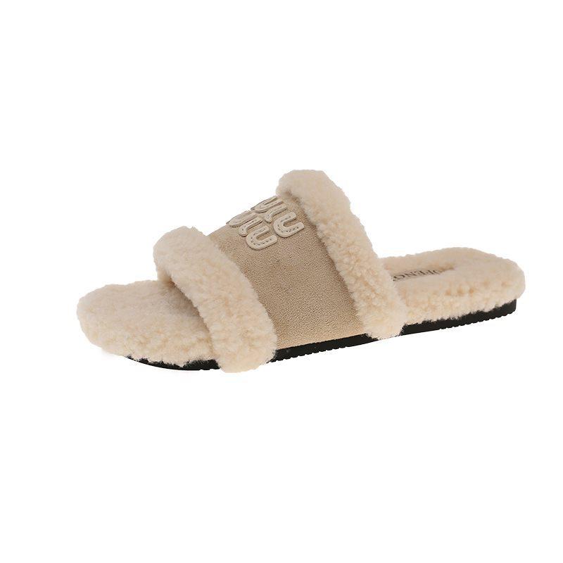 Autumn and Winter 2025 Korean Version of Half-drag Gentle Fluffy Slippers Women Wear New Fairy Velvet Temperament Flat Bottom Retro