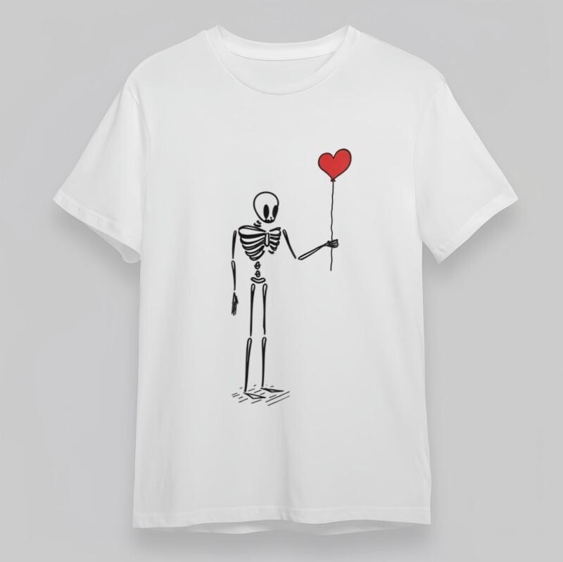 Women's Classic T-Shirt Skull With Red Heart Balloon Graphic Plus Size Tee USA