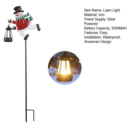Christmas Solar Light Outdoor Snowman Lawn Light Waterproof Metal Snowman Holding Lantern Garden Light with Stake for Patio Yard Pathway Holiday Decor